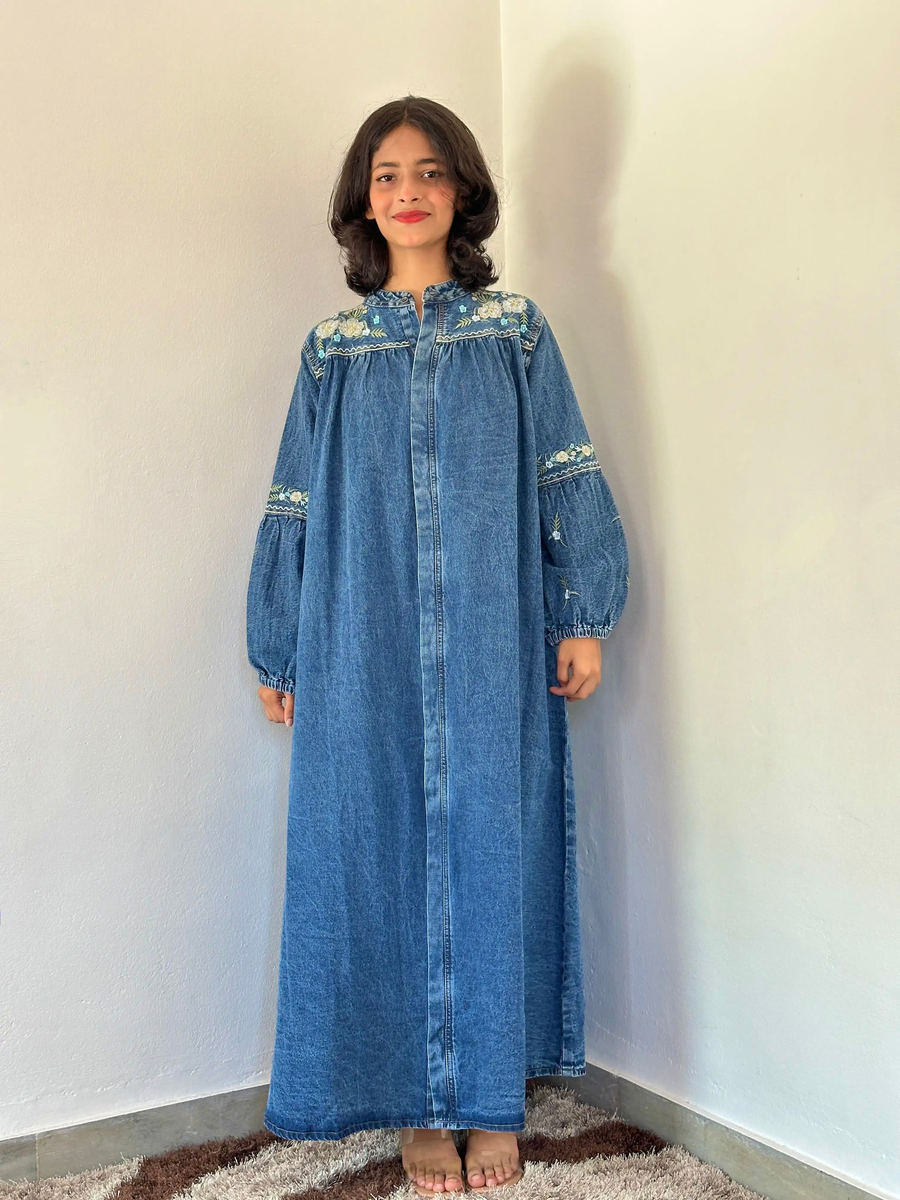 Floral Embroidery Denim Dress