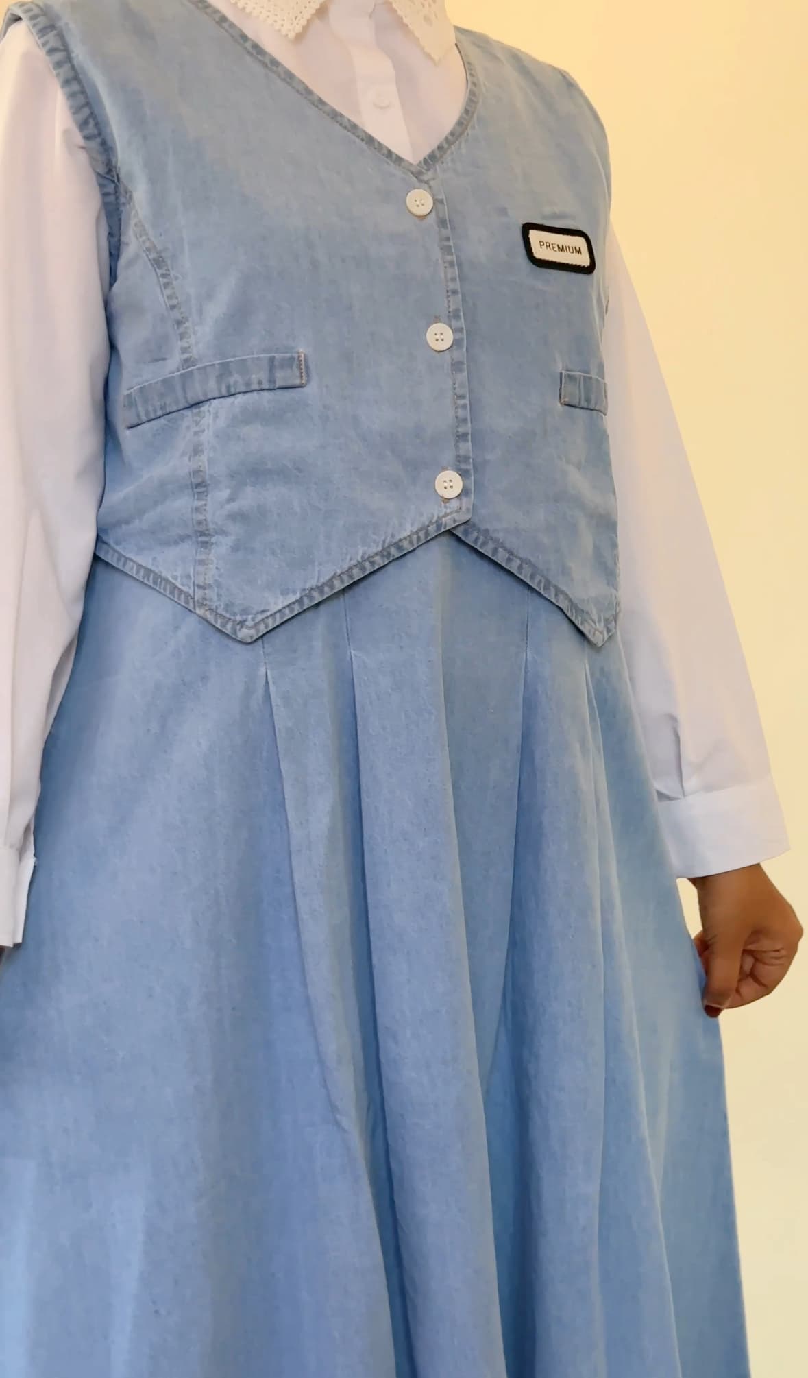 Pinafore Denim Dress with Shirt - Image 2