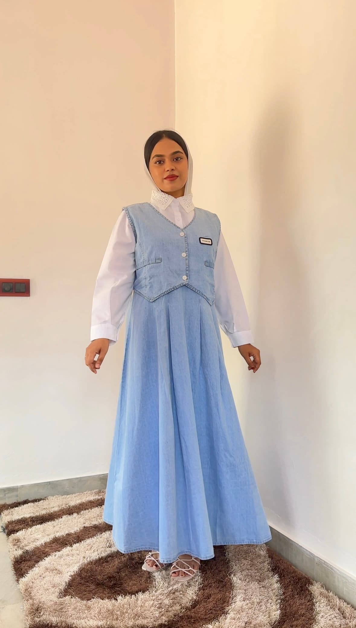 Pinafore Denim Dress with Shirt
